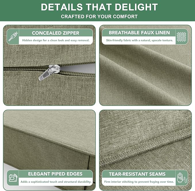Summsun Water Resistant Outdoor Chair Cushions, Faux Linen Backrest and Seat - Image 5