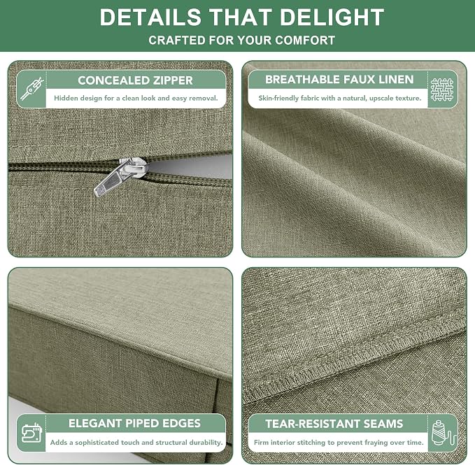 Summsun Water Resistant Outdoor Chair Cushions, Faux Linen Backrest and Deep - Image 4