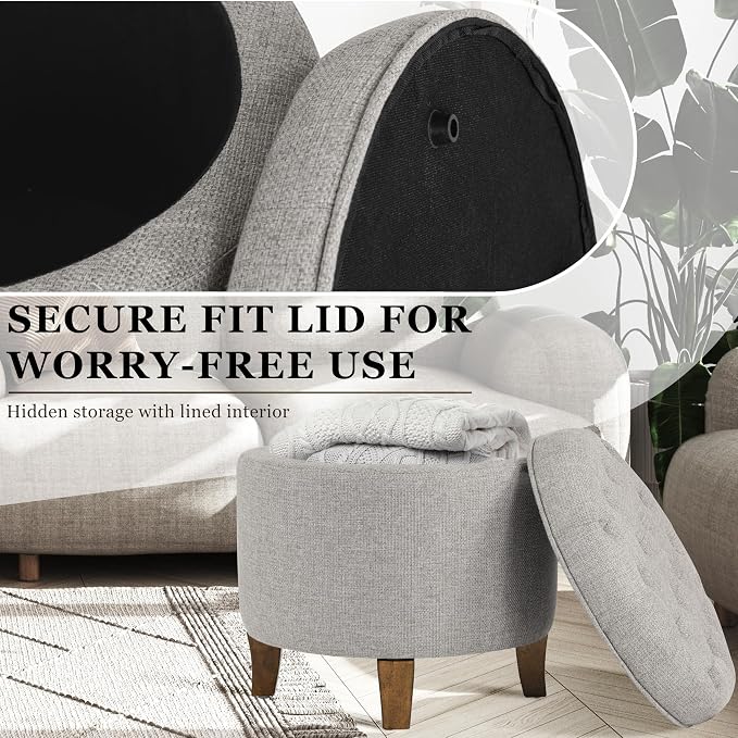 Homepop Home Decor | Upholstered Round Tufted Foot Rest Ottoman | Ottoman - Image 5