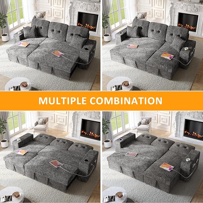 90 Inch Modular Sectional Sleeper Sofa Bed, 4 in 1 Pull Out Couch Bed - Image 7