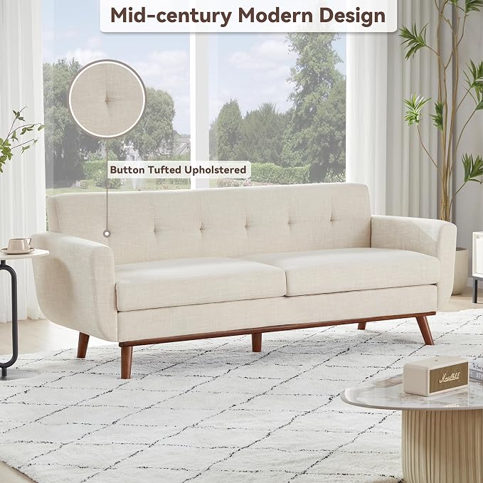Kingfun 77.2" W Loveseat Sofa, Mid Century Modern Decor Love Seat Couches - Image 4
