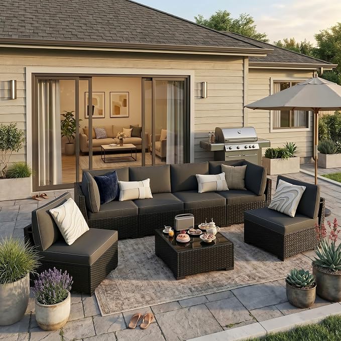 KIGOTY 7-Piece Patio Furniture Set, All-Weather PE Rattan Outdoor Sectional Sofa - Image 3