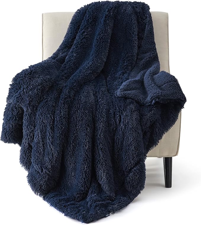 Bedsure GentleSoft Fluffy Navy Blue Throw Blanket by BEDSURE