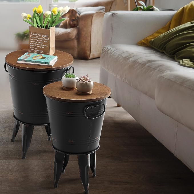 Rustic Storage Farmhouse Accent Side Table, Antique Galvanized Metal End Coffee - Image 3