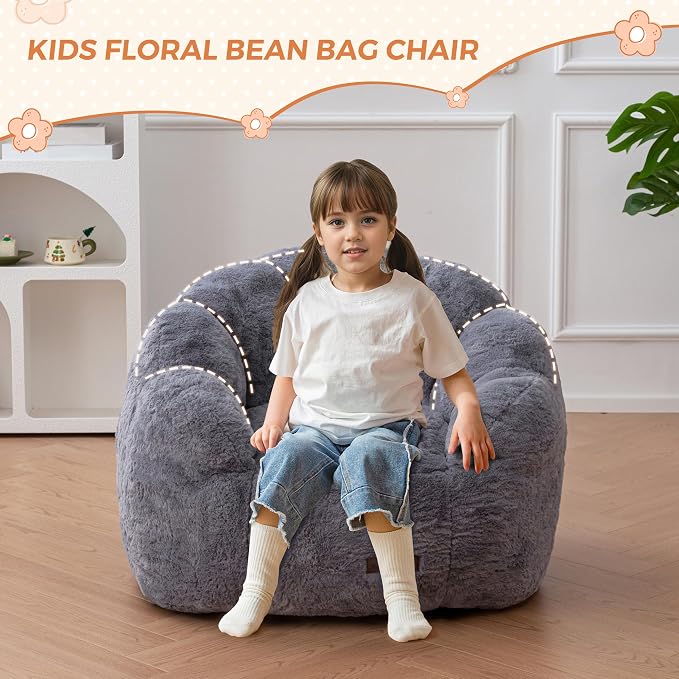 MAXYOYO Kids Bean Bag Chair, Floral Shaped Bean Bag Sofa, Plush Faux Fur - Image 3