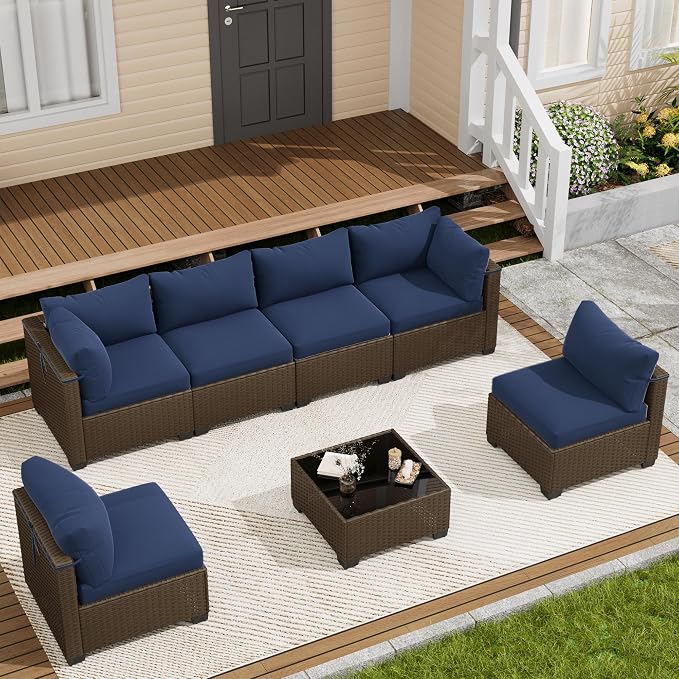 LOUVIXA 7 Piece Outdoor Patio Furniture Set, Outdoor Sectional Sofa, Wicker by LOUVIXA