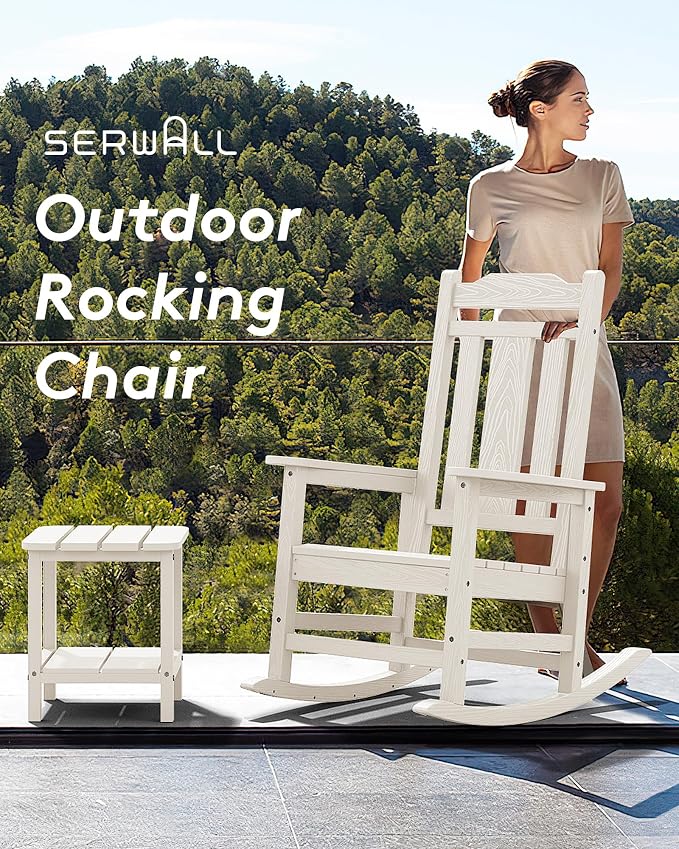 SERWALL Oversized Outdoor Rocking Chair Set of 4, HDPE Outdoor Rocking Chair - Image 8