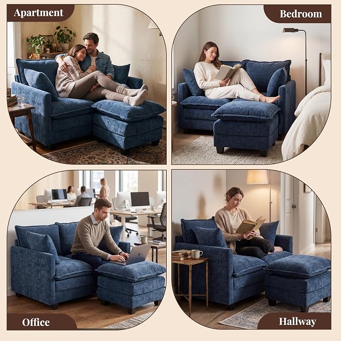 Loveseat Sofa with Ottoman, Cloud 3-Layer Cushion, Living Room, in a Box - Image 9