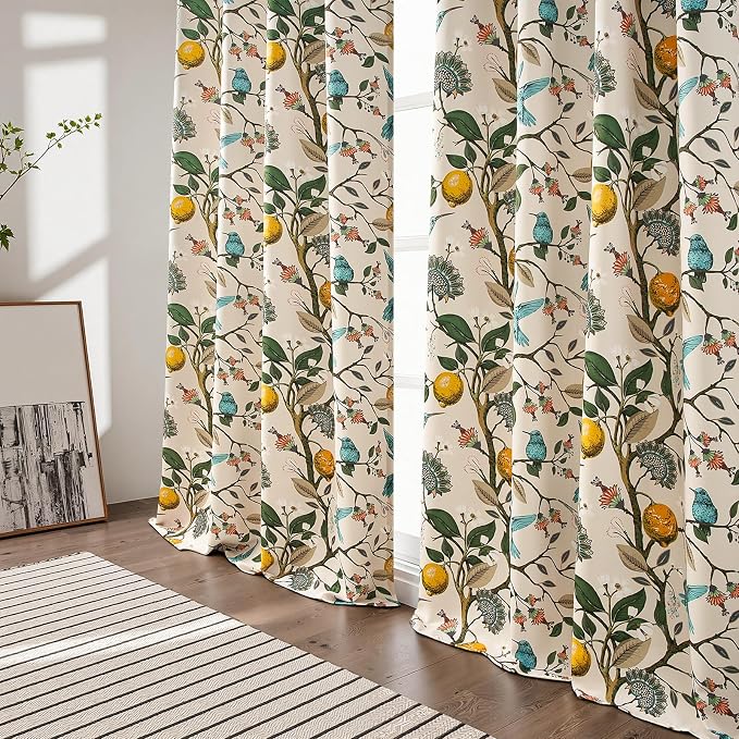 Topfinel Floral Curtains 90 Inches Long 2 Panels Unique Natural Beige Luxury - Image 4
