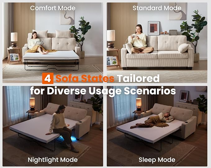 Queen Size Pull Out Sleeper Sofa Bed, 2-in-1 Convertible Corduroy Pull Out - Image 4
