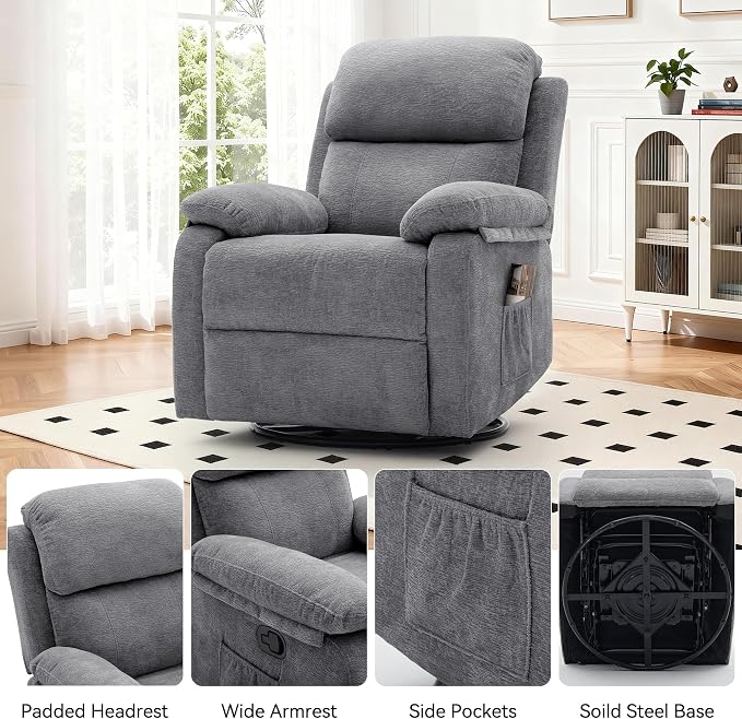 Korser Recliner Chair, 360 Swivel Rocker Chair - Image 7