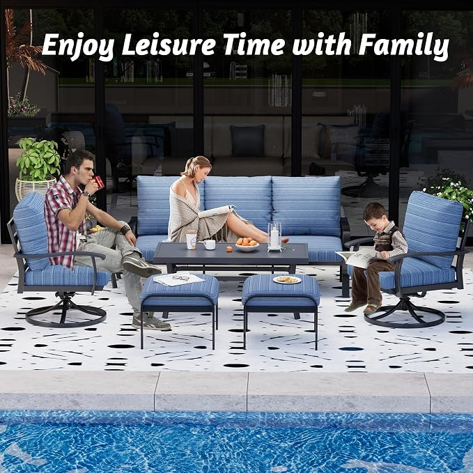 HOMREST Patio Furniture Sets 7 PCS Outdoor Metal Conversation Sets, 360 Degree - Image 7