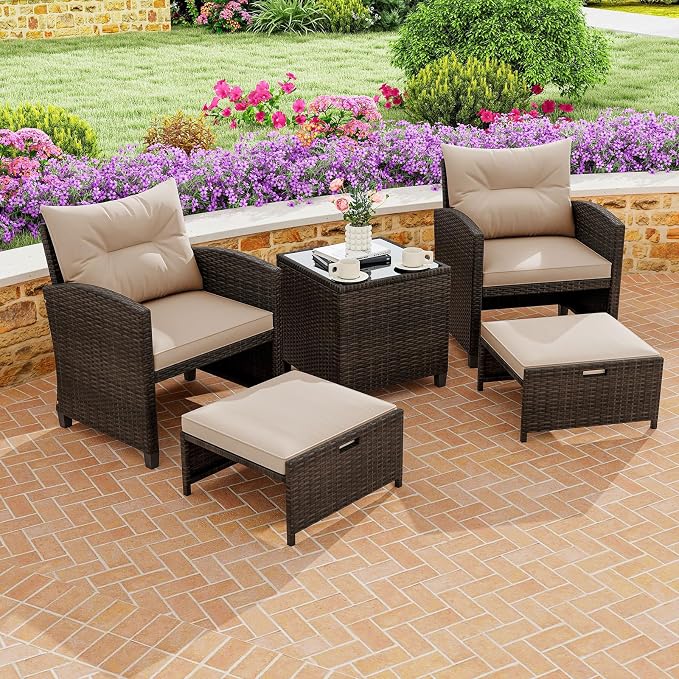 Tangkula 5 Pieces Patio Conversation Set, PE Wicker Rattan Outdoor Furniture Set - Image 3