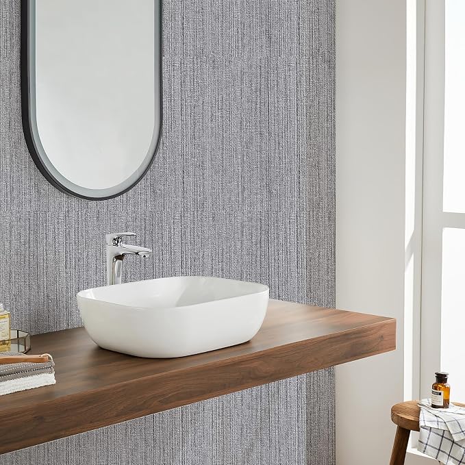 Grey Grasscloth Peel and Stick Wallpaper Faux Linen Textured Self Adhesive - Image 9