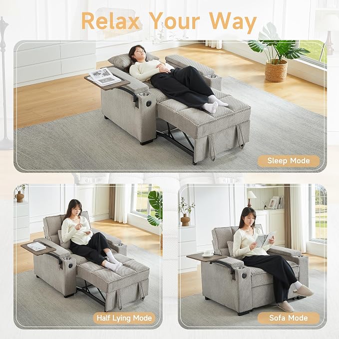 oaaktu Large Size Convertible Sleeper Chair Futon Sofa Bed, Comfortable Thick - Image 3
