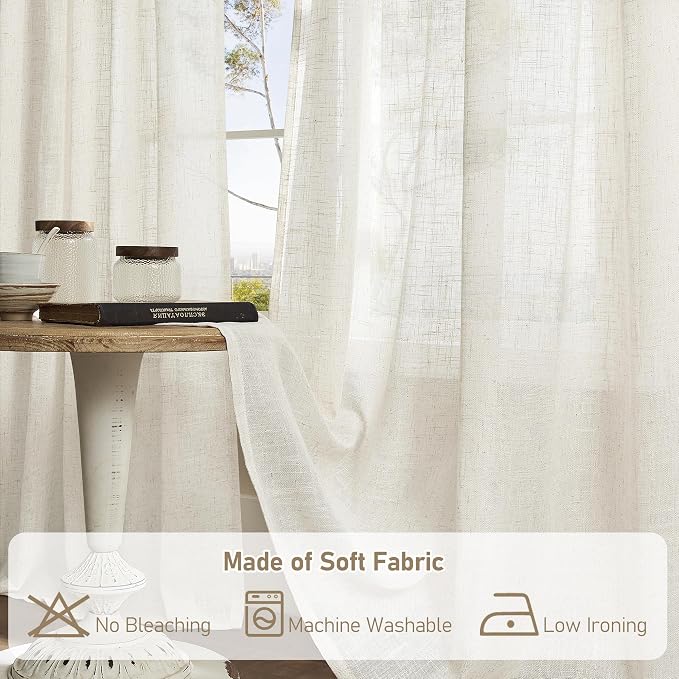 LAMIT Natural Linen Semi Sheer Curtains 80 Inch Length, Light Filtering Neutral - Image 8