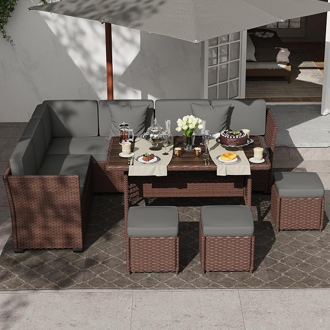 KIGOTY 7 Piece Patio Furniture Set, Outdoor PE Wicker Rattan Outdoor Dining Set - Image 6