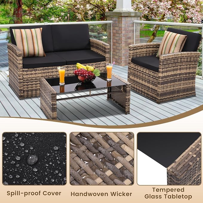 KROFEM 4-Piece Patio Furniture Set, Wicker Outdoor Rattan Sectional Sofa - Image 5