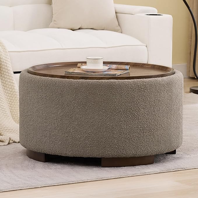 29.5 Inch Round Storage Ottoman Coffee Table, Modern Circle Coffee Table - Image 3