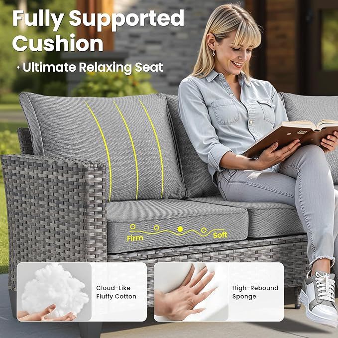 ovios 9 Pieces Patio Furniture Set, Outdoor Wicker Sofa Couch - Image 7