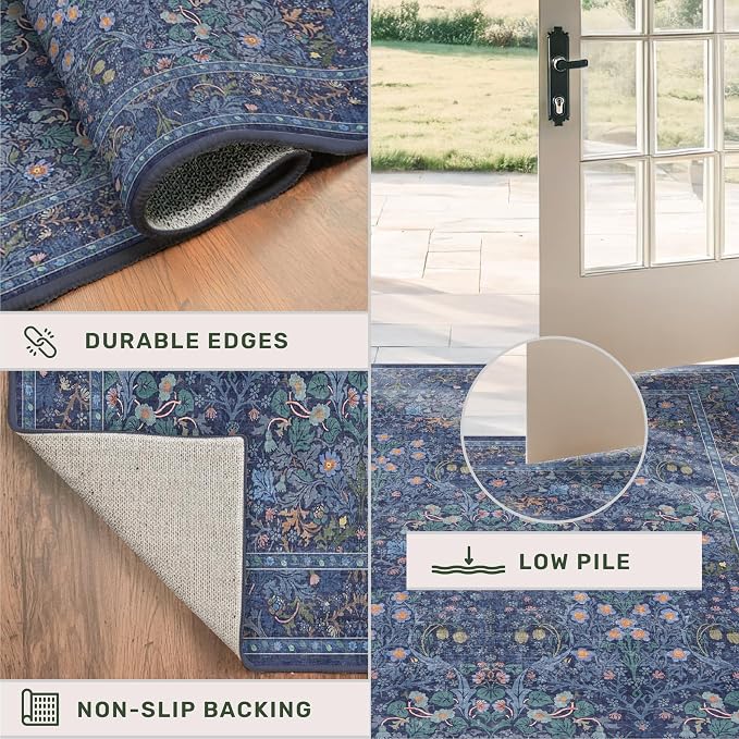 Vintage Dark Blue Living Room Rug 5x8 Area Rug - Image 5