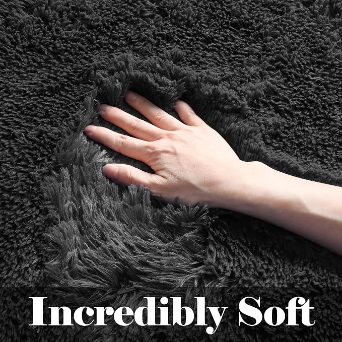ONASAR Black Area Rugs for Bedroom Living Room, Fluffy Fuzzy Shaggy 4x6 Bedside - Image 2