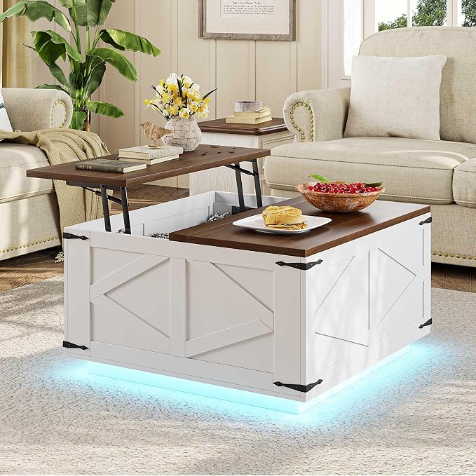 Jocoevol Farmhouse Lift Top Coffee Table, Square Wood Center Table - Image 6