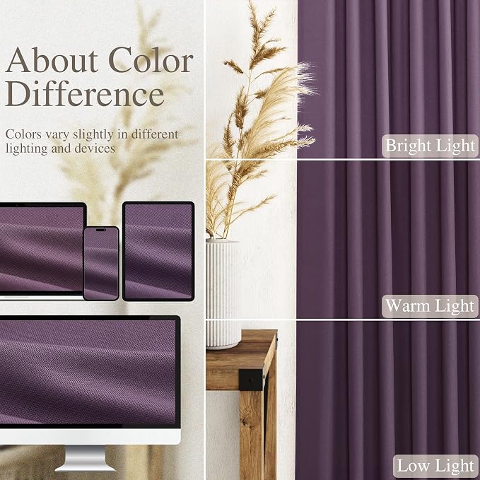 Plum Linen Curtains for Living Room 63 Inches Long 2 Panel Set Light Filtering - Image 3