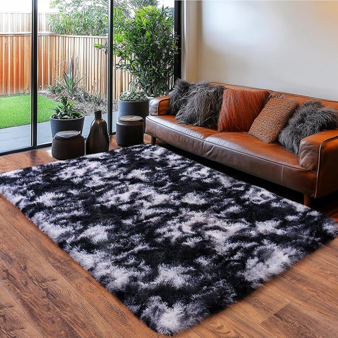 Black and White Rug for Bedroom, 4x6 Area Rug for Kids Room, Bedside Indoor by Quntue