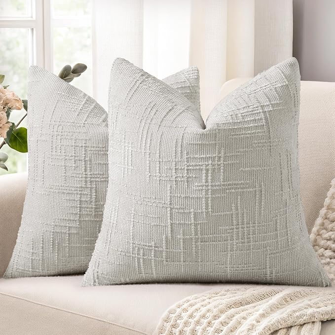 decorUhome Light Grey Chenille Throw Pillow Covers 20x20 Set of 2 Textured Soft by decorUhome