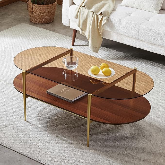LumFurn X-Large Oval Glass Coffee Table, Mid-Century Modern Design, L47 x W24 x by LumFurn
