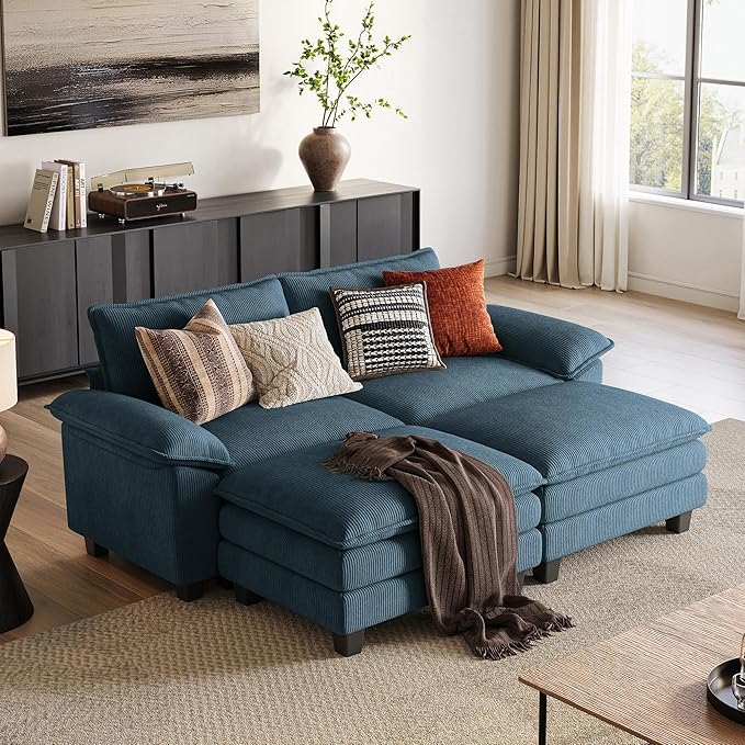 LINSY HOME 90" Modular Cloud Love Seat Sofa, Corduroy Soft Sectional Couch by LINSYHOME