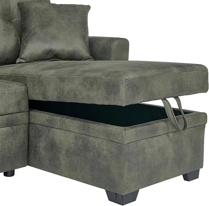 L Shaped Sectional Couch with Storage and Pull Out Bed, 3 Seater Sleeper Sofas - Image 6