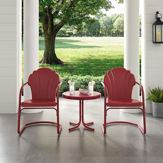 Crosley Furniture Tulip 3-Piece Outdoor Chair and Side Table Set, Retro Metal - Image 5