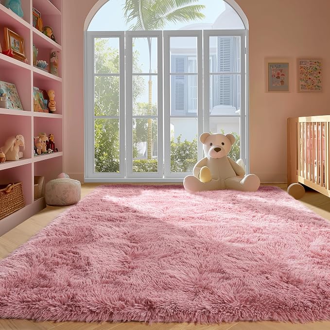 PAGISOFE Blush Pink Fluffy Shag Area Rugs - Image 4