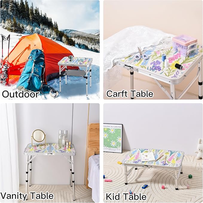 Yriuat Folding Camping Table 2ft Portable Pinic Table Adjustable Height Small - Image 6