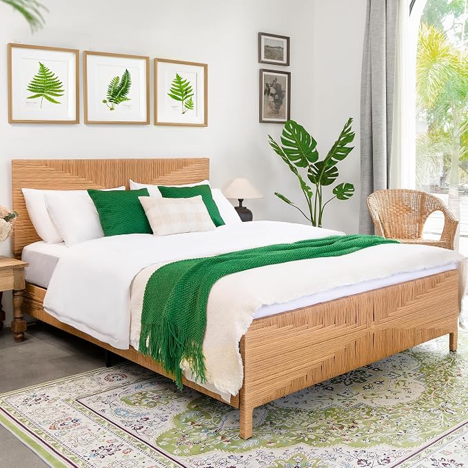 Yechen Queen Rattan Style Boho Bed Frame by Yechen