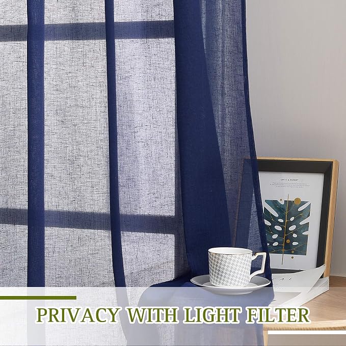 NICETOWN Linen Textured Sheer Bedroom Window Curtains, Grommet Semitransparent - Image 3