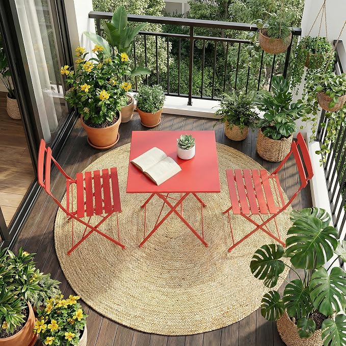 GarveeLife 3 Piece Patio Bistro Set, Folding Patio Bistro Table and Chairs Set - Image 2