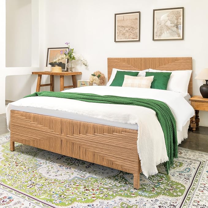 Yechen Queen Rattan Style Boho Bed Frame - Image 8