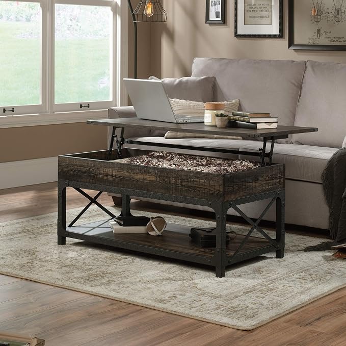 Sauder Steel River Rustic Industrial Style Lift Top Coffee Table, Coated Metal - Image 4