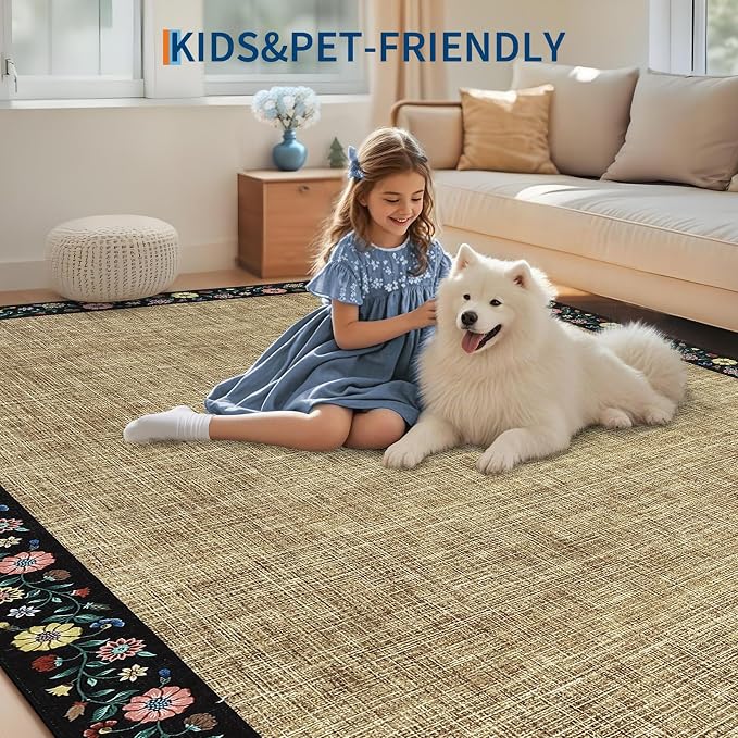 GarveeHome Washable Living Room Rug 9x12 Floral Bordered Area Rugs Soft Thin - Image 7