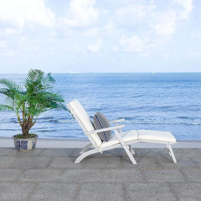 SAFAVIEH Outdoor Collection Palmdale Grey Solid Wood/Beige Cushion - Image 13