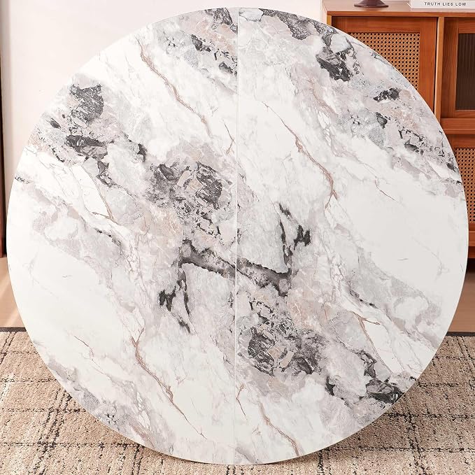 Dining Table Set for 4, Mid Century Modern 47 Inch White Marble-Look Wooden - Image 3