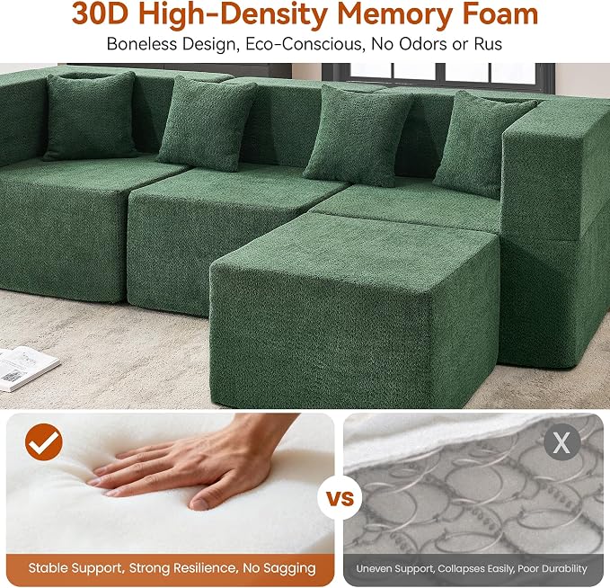 MONVANE 103'' Modular Sectional Sofa, Comfy Teddy Velvet Cloud Couch - Image 5