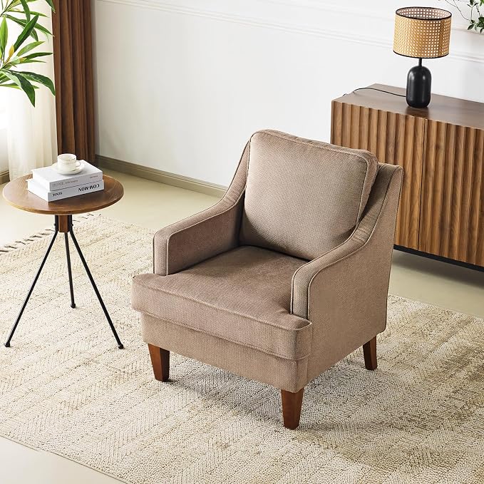 VINGLI Brown Accent Chairs Set of 2, Mid Century Modern Chairs, Upholstered - Image 2