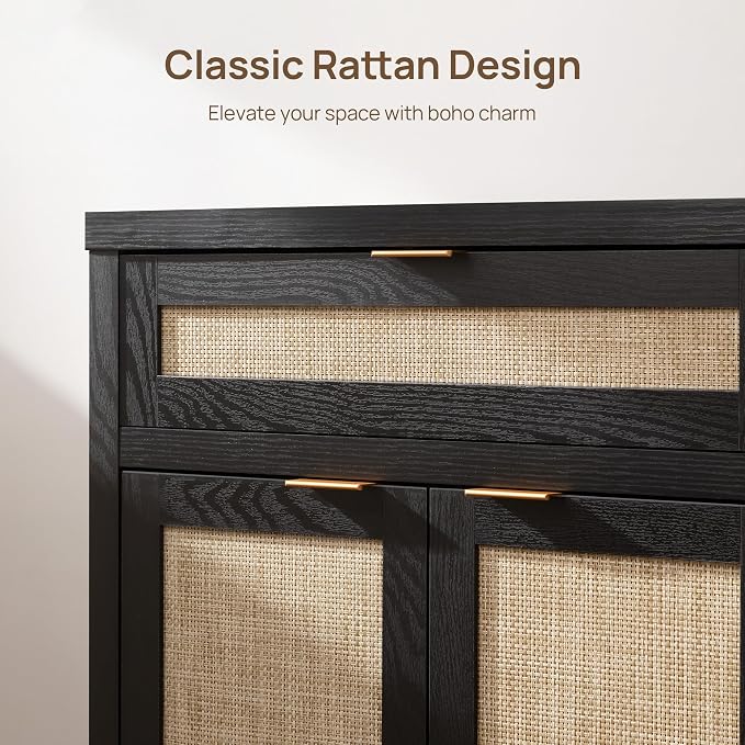 SICOTAS Sideboard Buffet Storage Cabinet, Rattan Accent Cabinet - Image 5