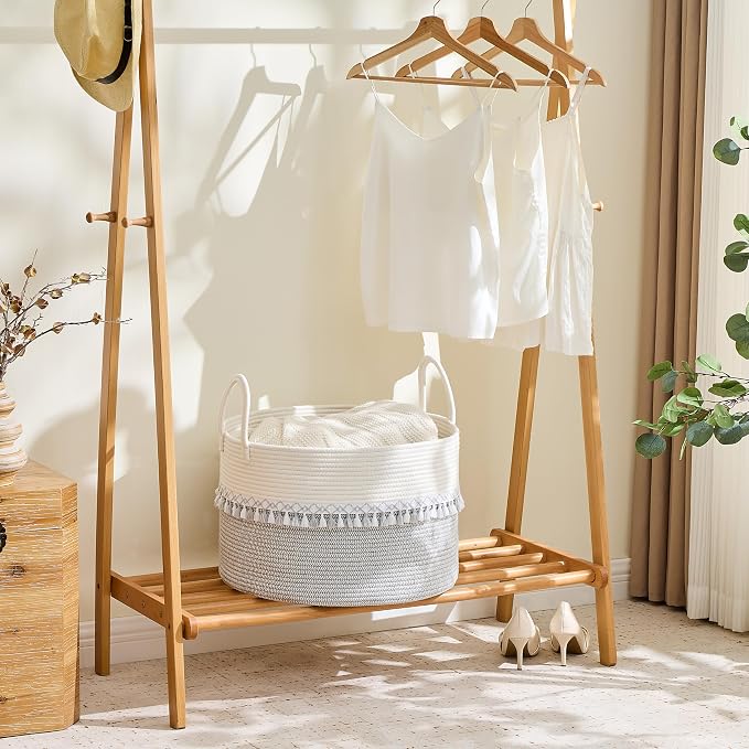 KAKAMAY Cotton Rope Storage Basket, Woven Hamper - Image 5