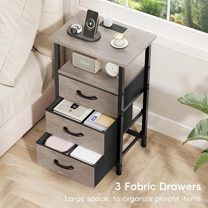 Vagusicc Nightstand with Charging Station, Bedside Table with USB Ports and - Image 7