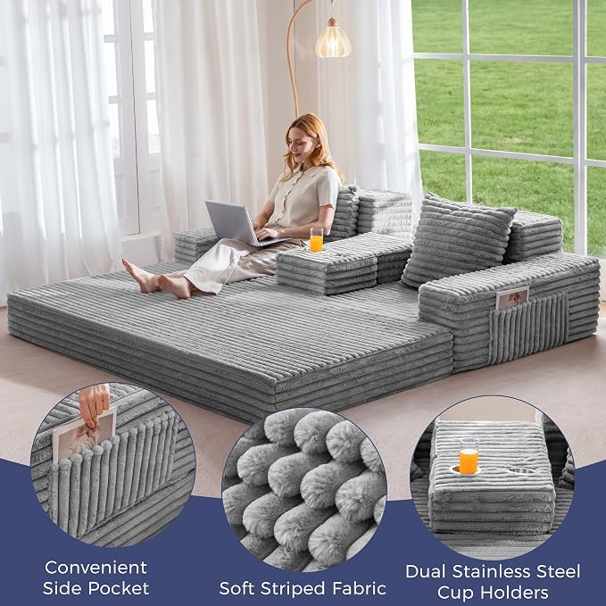 MAXYOYO Loveseat Sofa Bed, Striped Faux Fur Foldable Floor Sofa Couch in A Box - Image 5